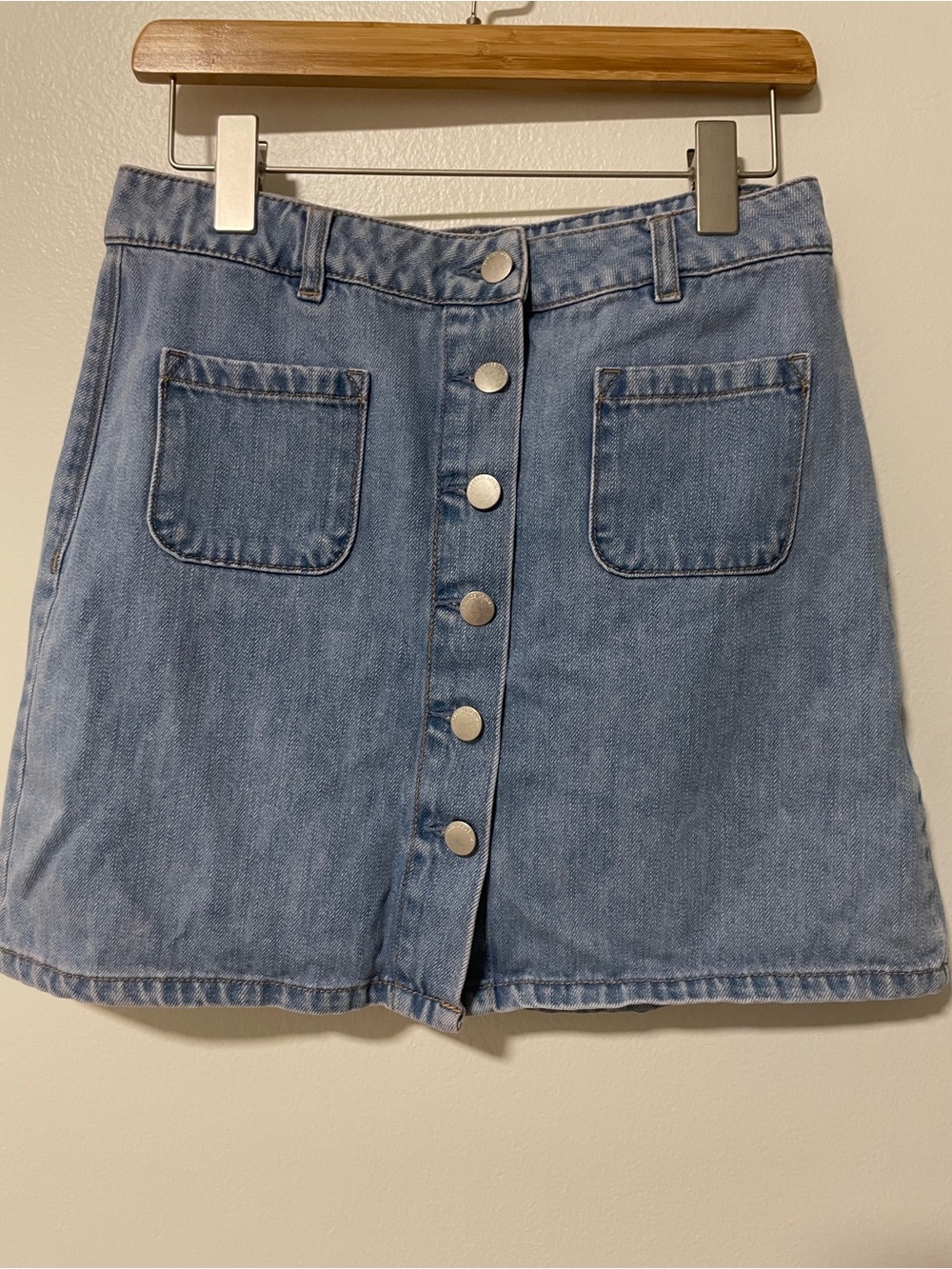 Garage Button Front A-Line Denim Skirt Miniskirt Pockets Small Petite 90s y2k